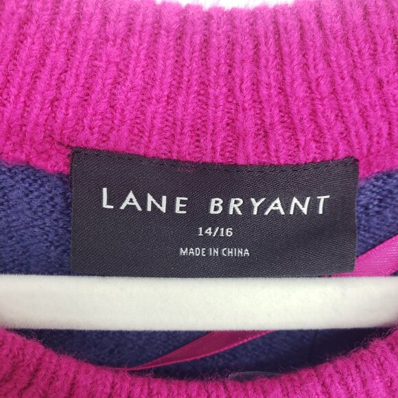 Lane Bryant Striped Tunic Pullover Sweater 14 / 16 Relaxed Fit Multicolor Pink - Picture 3 of 7